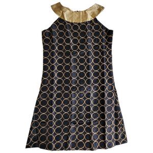 Susanne Lively Designs Black Gold Embroidered Sheath Mock Neck Formal Dress 14